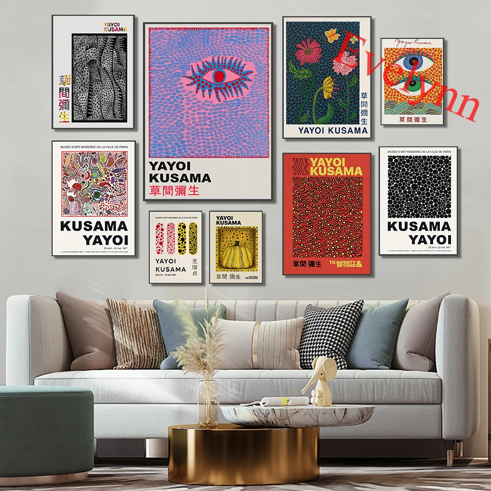 

Kusama Yayoi Exhibition Poster,Japanese Art,Flower,Pumpkin,Hitomi,Dots,Amsterdan,Tokyo,Evil Eye Home Decor Canvas Wall Art Print