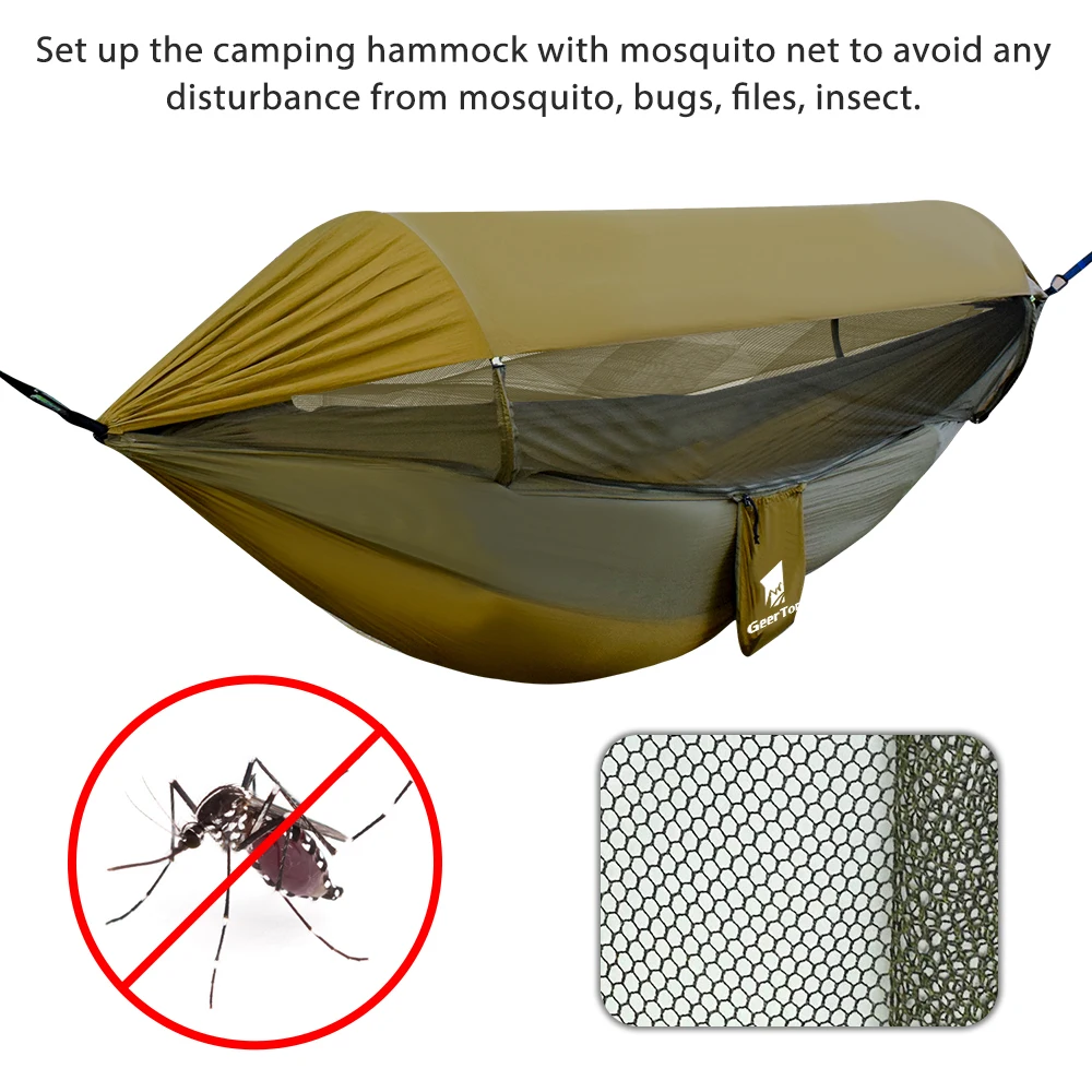 GeerTop Upgraded Hammock 3 in 1 Hammocks Sun Shelter Tarp Waterproof Durable Nylon with Anti-Mosquito Net Home Garden Play