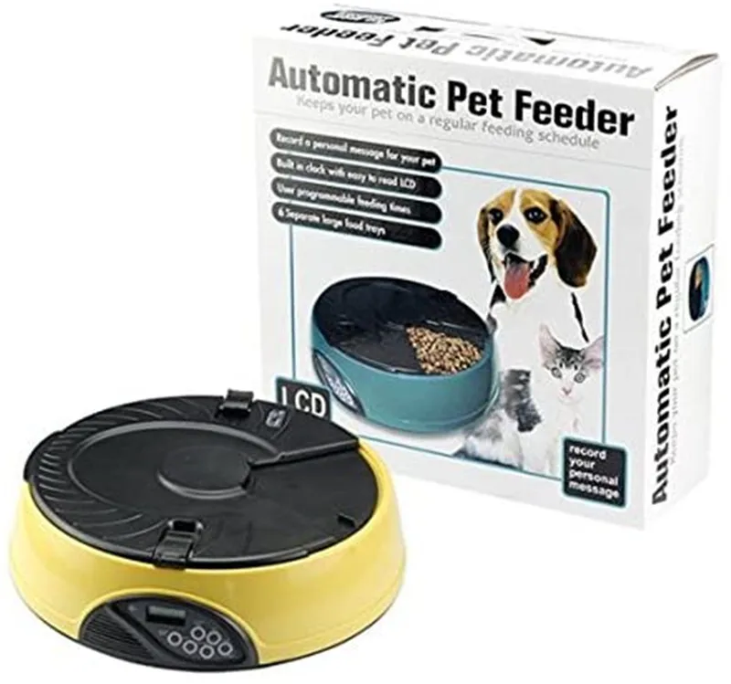 Automatic Pet Feeder with LCD Display, Dry and Wet,6 Meals Tray, Electronic Programmable Feeder for Dog and Cat, Timed Dog Bowls