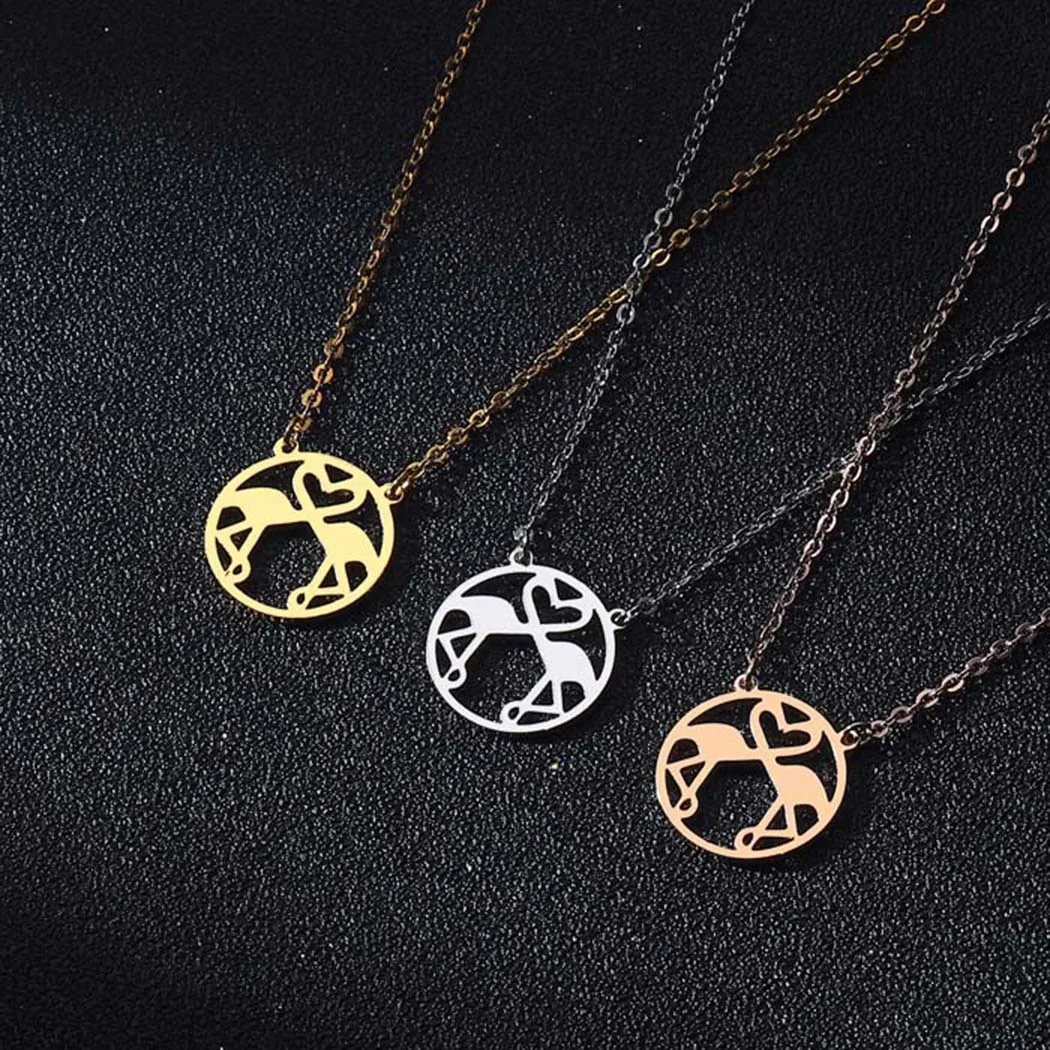 QIMING Kissing Flamingos Shaped Pendant Women Necklace Love Crane Animal Cute Jewelry Tiny Stainless Steel Necklace Collar