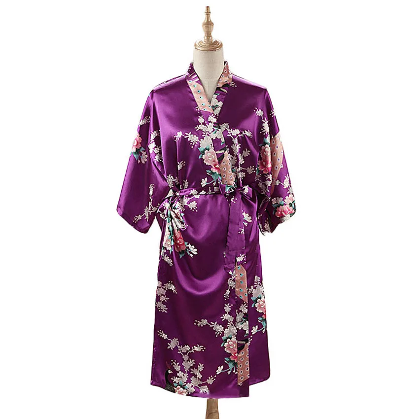 Pijama de estilo suelto para mujer, ropa de dormir para el hogar, con cordones, estampado de pavo real, vestido de noche con cuello en v, Kimono