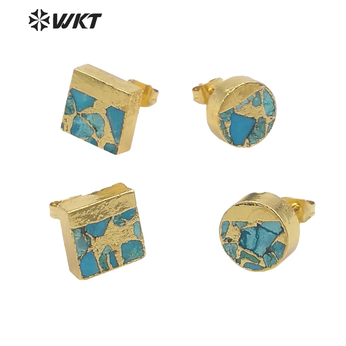 WT-E660 WKT Simple Style Natural Turquiose Stud Earrings Round Square Stud Earrings Mini Small Women Jewelry Gift Wholesale