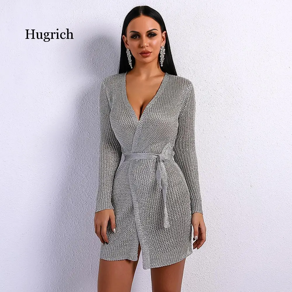 New Women Ladies Winter Long Sleeve Casual Loose Knitted Sweater Jumper Mini Dress Sweater Sexy Girding