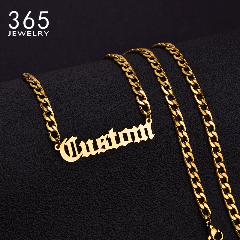 Personalized Customized Name Necklace Pendant Gold Color 5mm NK Chain Custom Nameplate Necklaces for Women Men Handmade Gifts