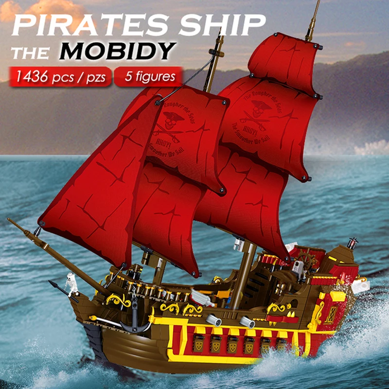 Ideas Enlighten Big Black Pearl Pirate Ship Building Block Military Pirates Royal Guards Battle Castle Boat Model Bricks Toy