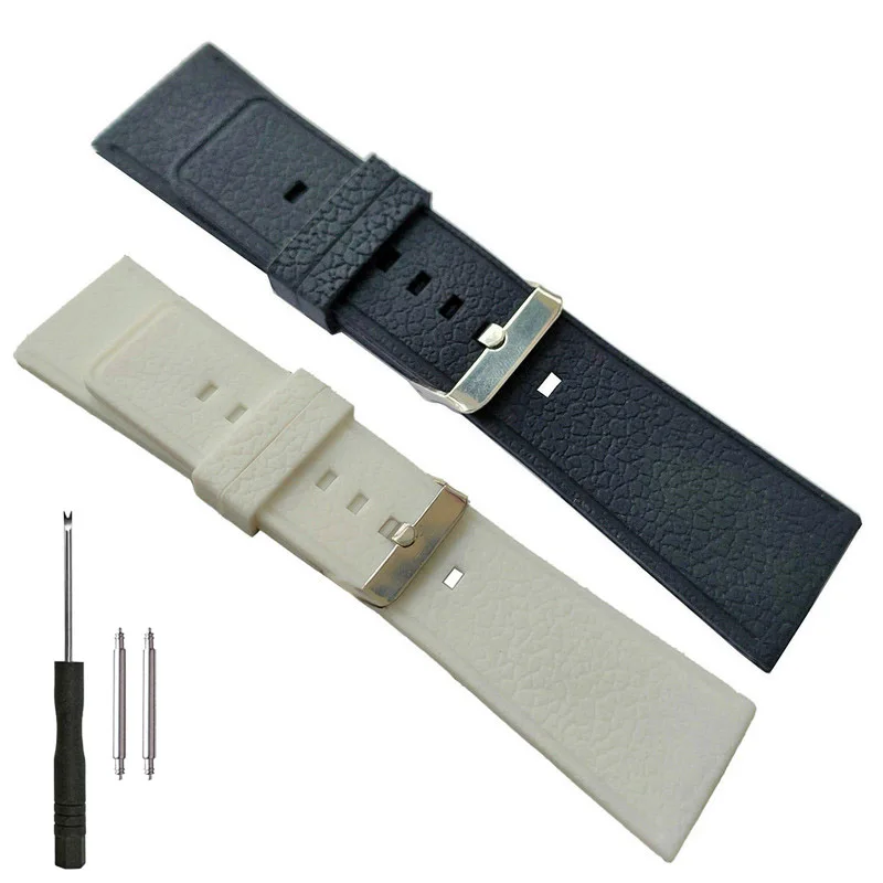 30mm Silicone Rubber Watch Band Soft Silicon Durable Strap Mens Fashion Casual Bracelet White Black