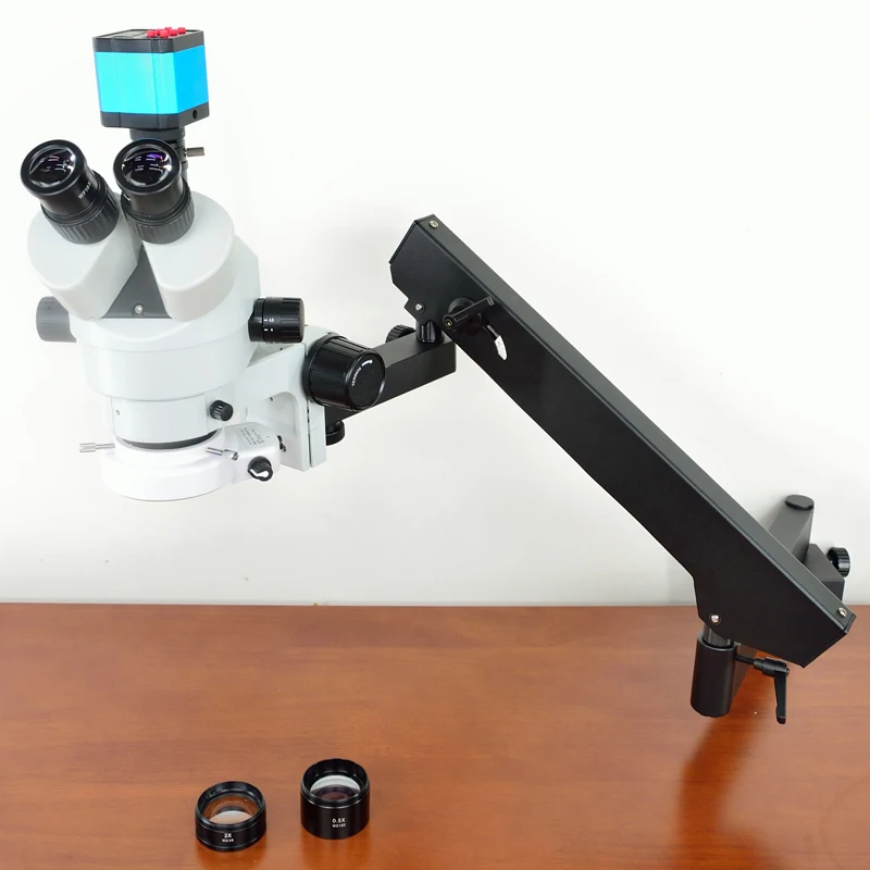 

FYSCOPE 3.5X-90X Trinocular Articulating Arm Pillar Clamp Simul Focal Zoom Stereo Microscope+HDMI camera+144 LED Light