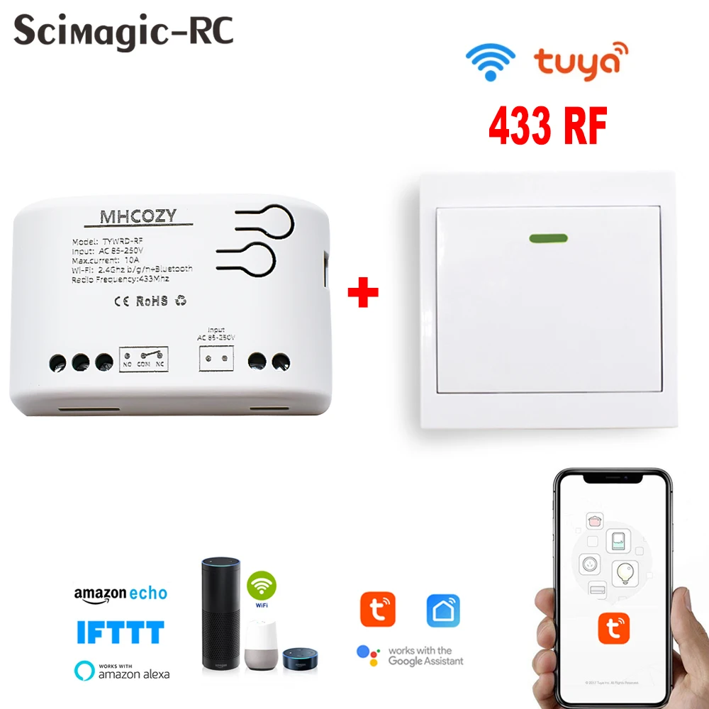 

1CH RF умный переключатель Tuya 220 В 85-250 В переменного тока Wi-Fi пульт дистанционного управления 433,92 переключатель света 10A rele реле Jog самоблокирующийся