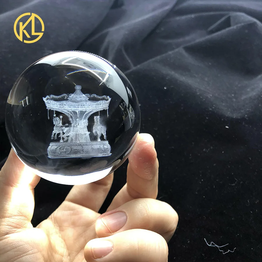 60mm/80mm Carousel Crystal Ball 3D Laser Engraved Valentine gift crystal gift Home Decor Accessories Fengshui Crystal Ball gift