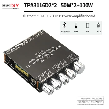TPA3116D2 Bluetooth 5.0 2.1 채널 전력 오디오 스테레오 서브우퍼 증폭기 보드 50WX2+100W TREBLE Bass note 튜닝 AMP S100H