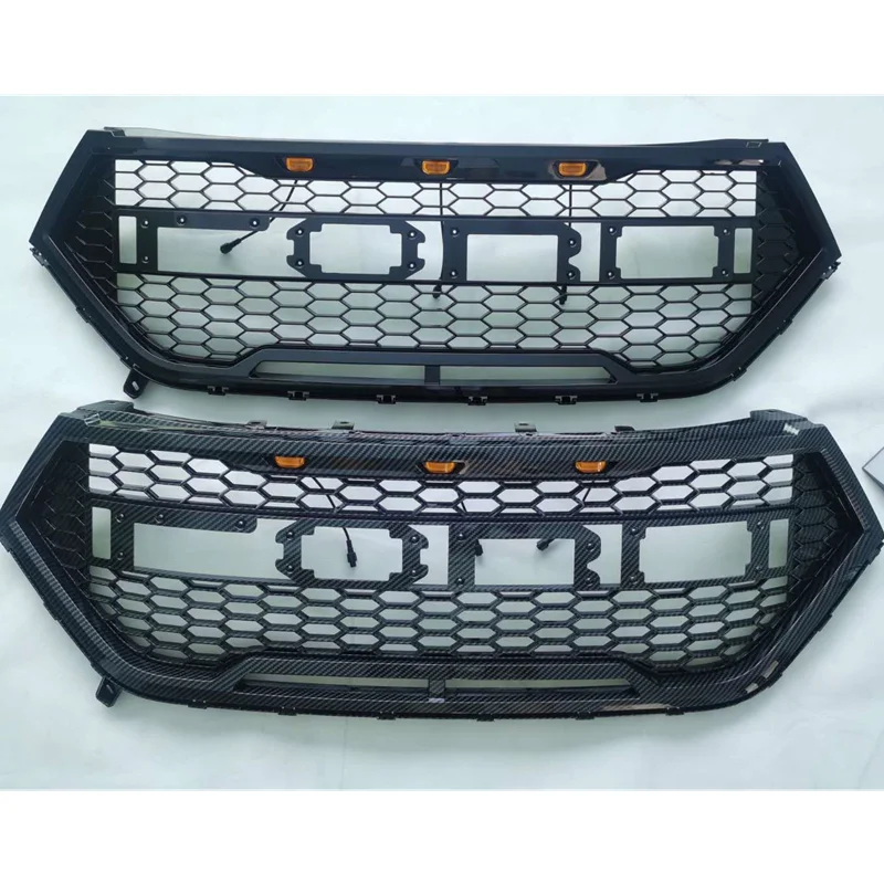 Front Grille for Ford Edge 2015-2018 Upgrade F150 Raptor Style Car Bumper Grill Black/Carbon Racing Grilles with LED Lights