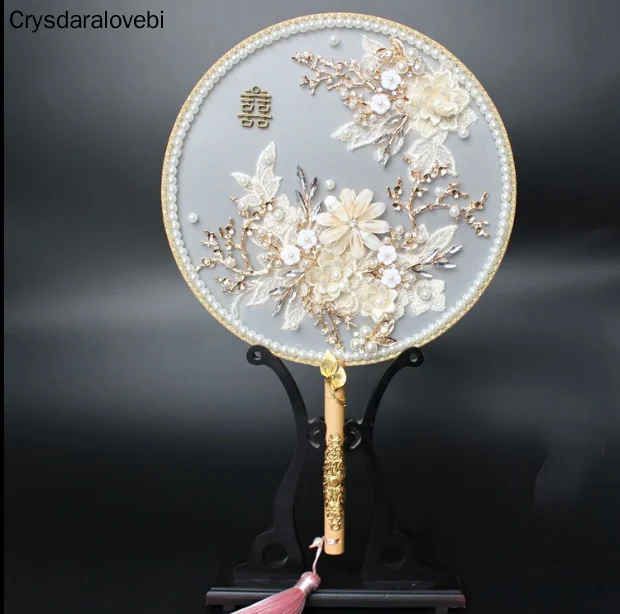 Chinese Classic Palace Style Metel Gold Translucence Brides Holding Flowers Wedding Round Fans Photography Props Home Decor