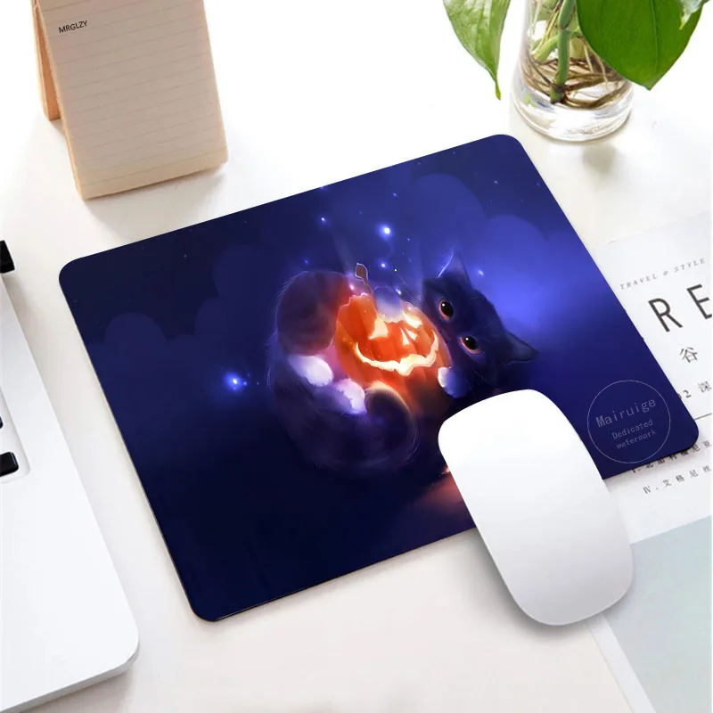 Pumpkin Small Mouse Pad Black Cat Bat Rugs Mousepad Gamer Halloween Computer Decoration Desk Mat Keyboard Pad Computer Mauspad