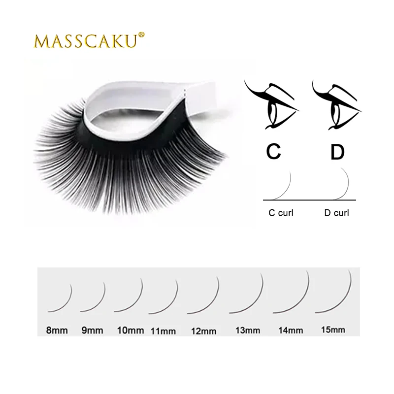 MASSCAKU 0.07/0.10mm Faux Mink Individual makeup false eyelash cilia lashes extension for professionals soft eyelash extension