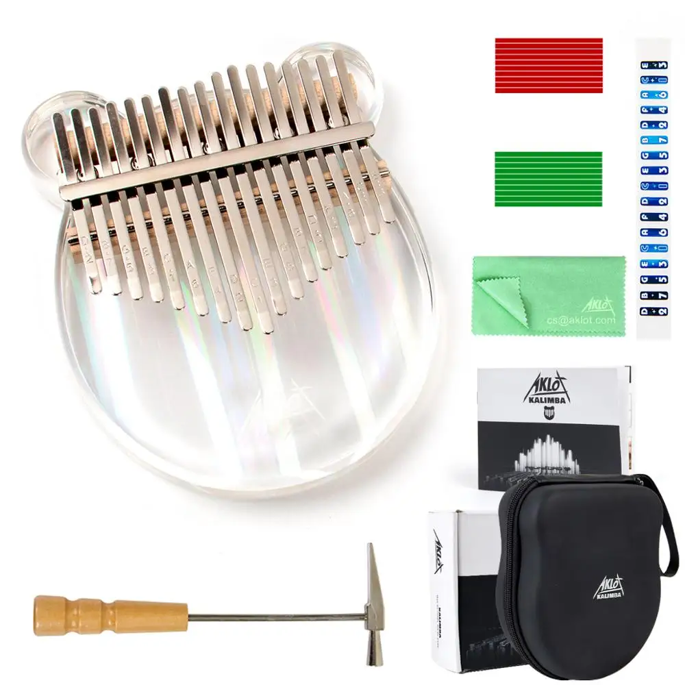 

AKLOT Acrylic Kalimba 17 Key Thumb Piano Transparent Crystal Rainbow Finger Piano w/ Case Sticker Tuner Hammer Full Accessories