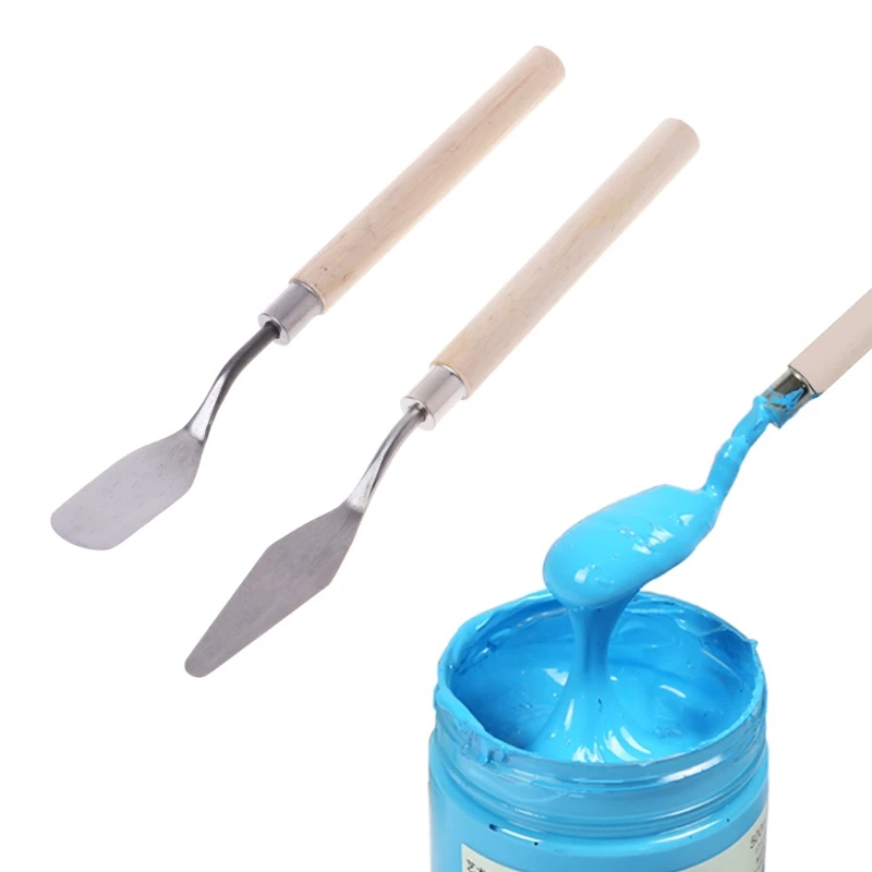 2 uds de acero inoxidable paleta, cuchillo, espátula raspador de mezcla de pintura al óleo