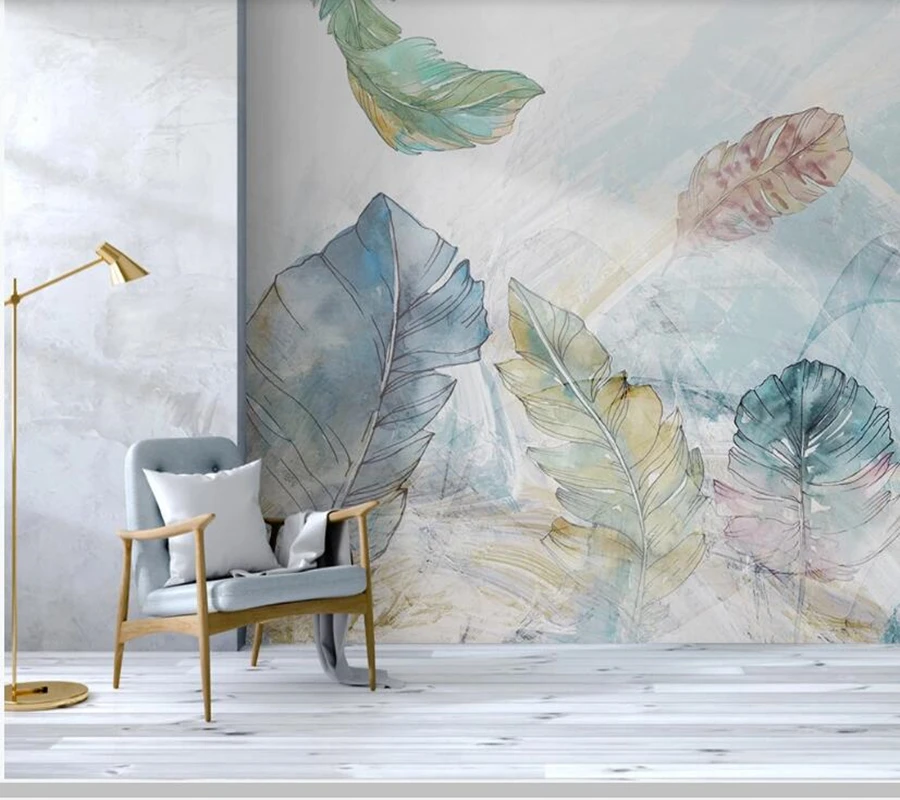 

Watercolor abstract leaves line art 3d wallpaper mural papel de parede,living room tv sofa wall bedroom wall papers home decor