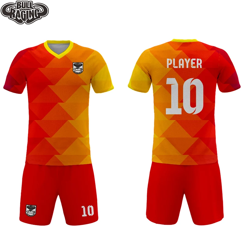 custom irregular pattern red yellow color personalized club training jersey sublimation pritning quick dry fabric soccer uniform