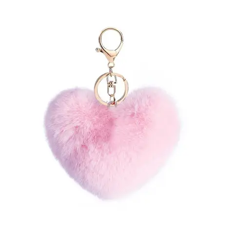 귀여운 사랑 심장 Pom Pom Pompon 키 체인 Loverly Bobbles 푹신한 Pompom 열쇠 고리 열쇠 고리 소녀 가방 자동차 열쇠 펜던트