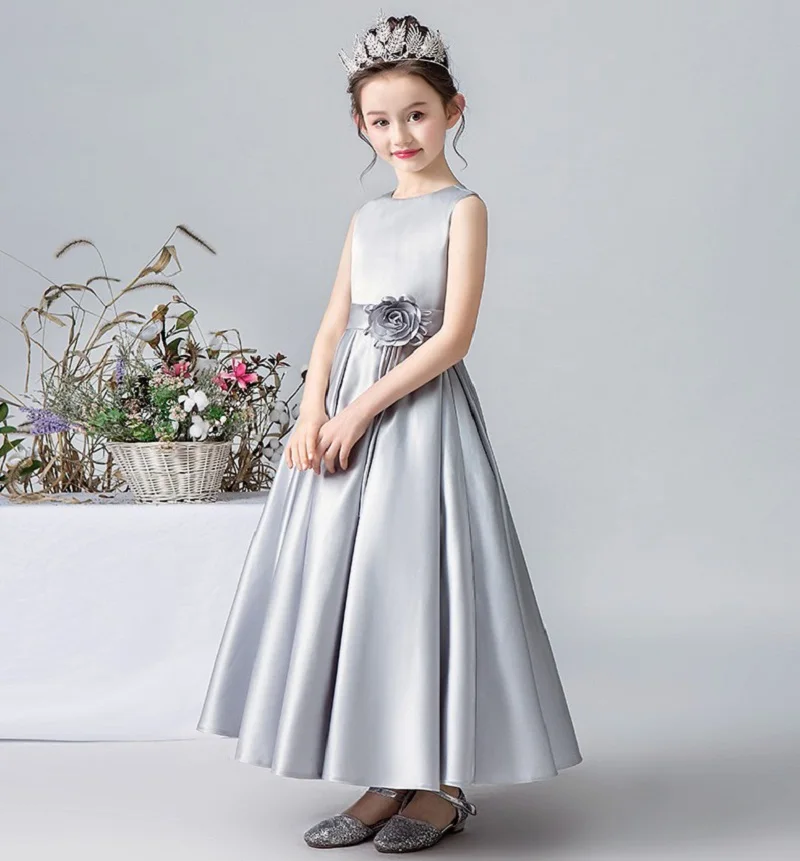 Dideyttawl Satin Lange Blume Mädchen Kleider Elegant Kind Hochzeit Geburtstag Party Kleid Festzug Junior Konzert Formale Party Einfache