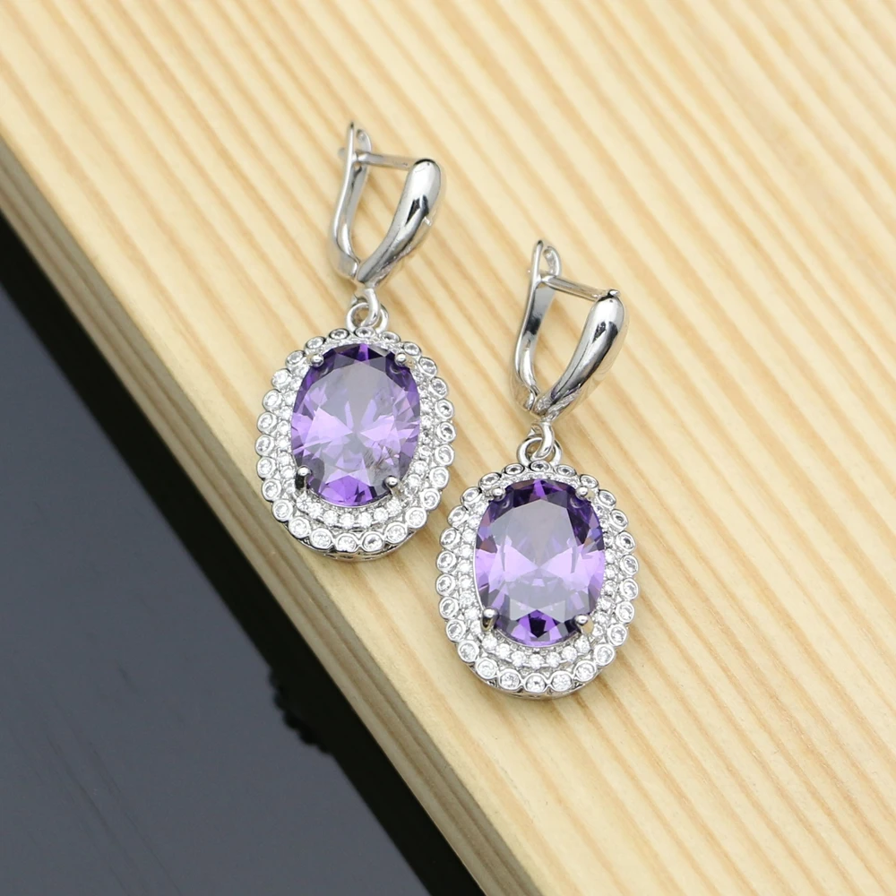 Natural Purple Stone Drop Earrings 925 Sterling Silver Fashion Jewelry Romantic Decoration For Women Wedding Dropshipping