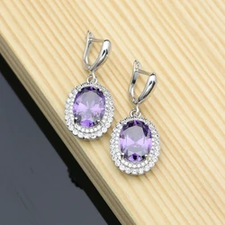 Natural Purple Stone Drop Earrings 925 Sterling Silver Fashion Jewelry Romantic Decoration For Women Wedding Dropshipping