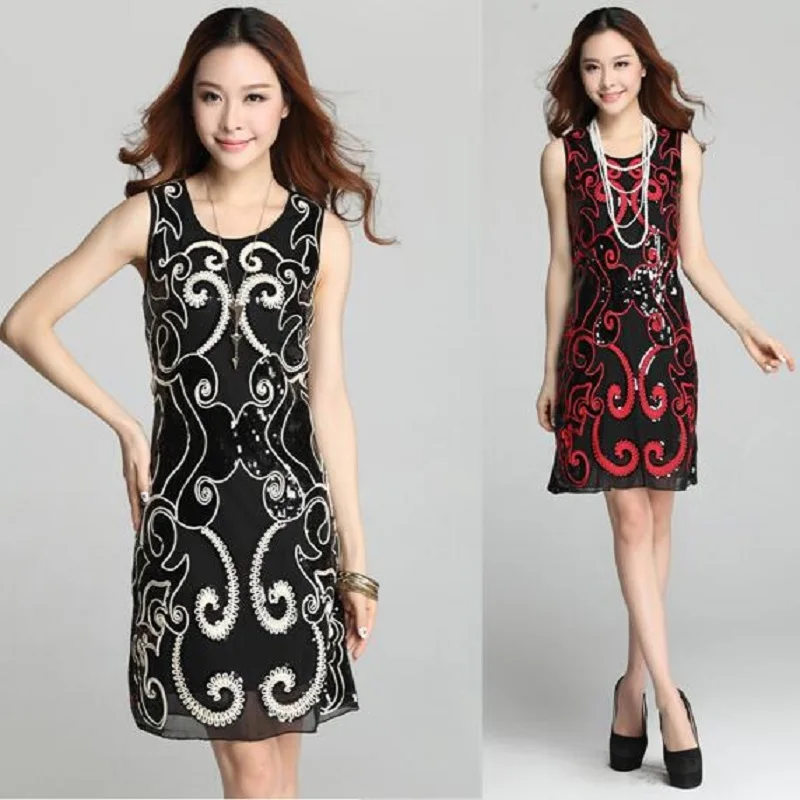 Sdaimi Elegant Vintage Sexy Sequin Floral Coctail Party Women Black Blue Red Short Cocktail Dresses