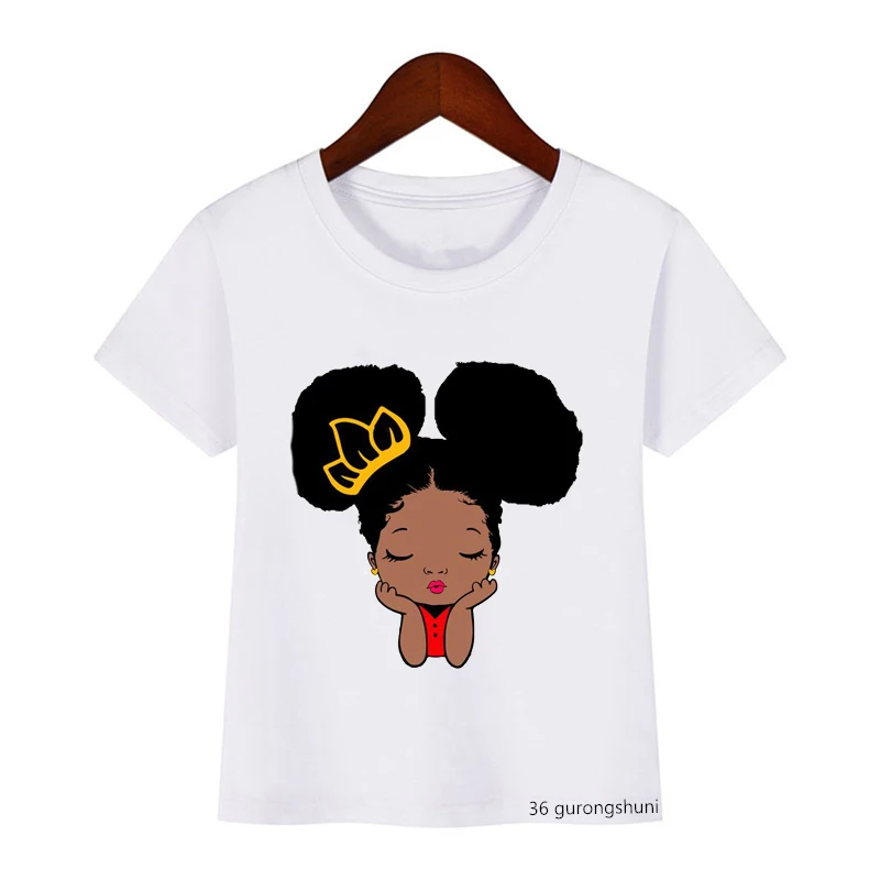 Black Girls T Shirt African Natural Hair Afro, Girls Clothes, Humorous Cool Girls T-Shirt, Black Little Princess Kids Shirt Tops