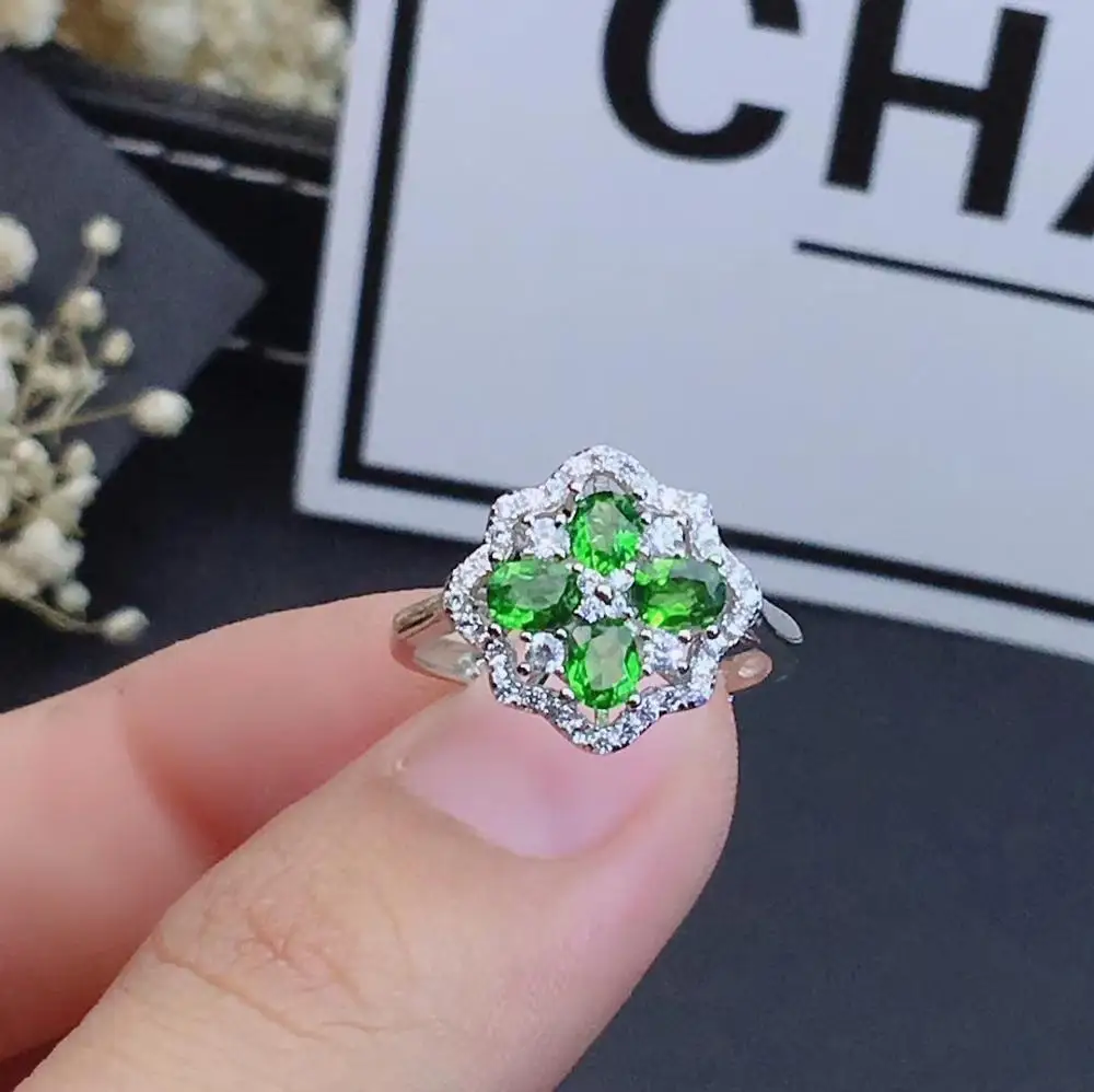 KJJEAXCMY boutique jewelry 925 sterling silver inlaid natural Diopside gemstone female ring support detection beautiful