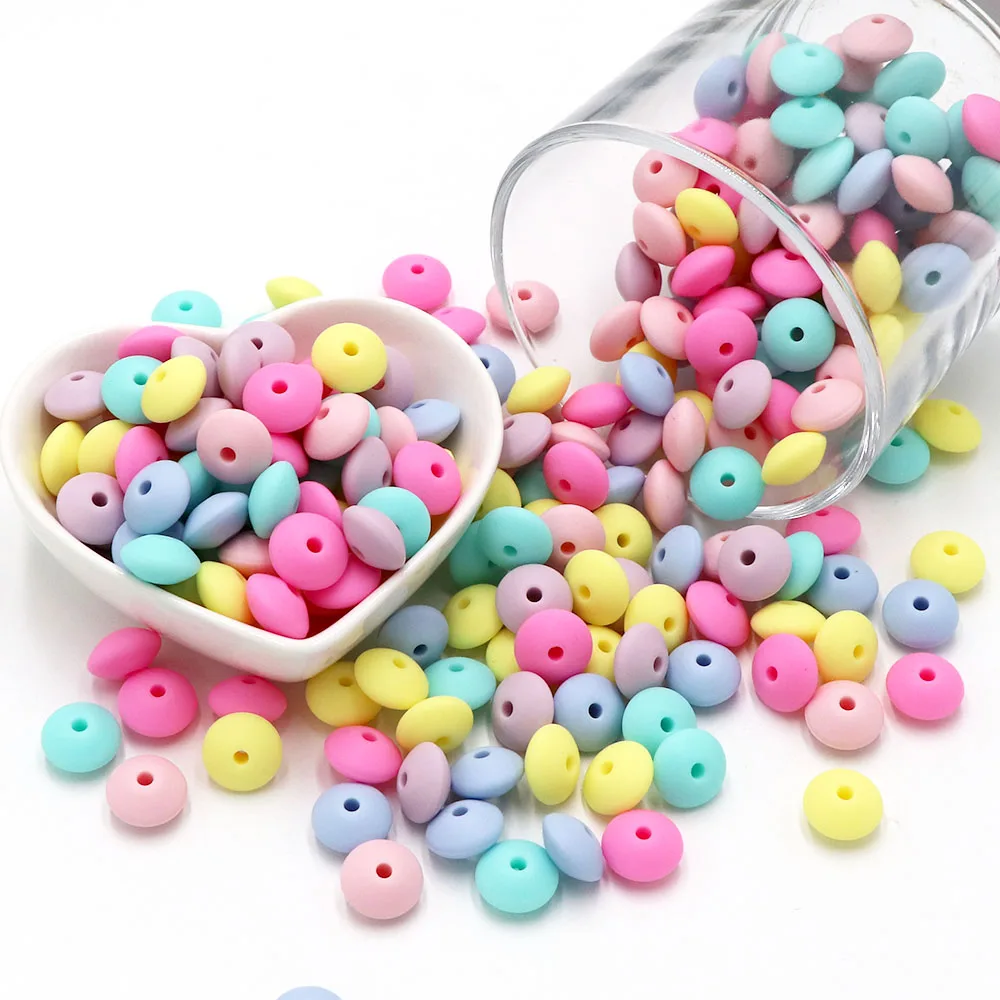 Joepada 10Pcs 12mm Silicone Lentil Beads Pearl BPA Free for DIY Baby Teething Necklace Accessories Oral Care Baby Teether