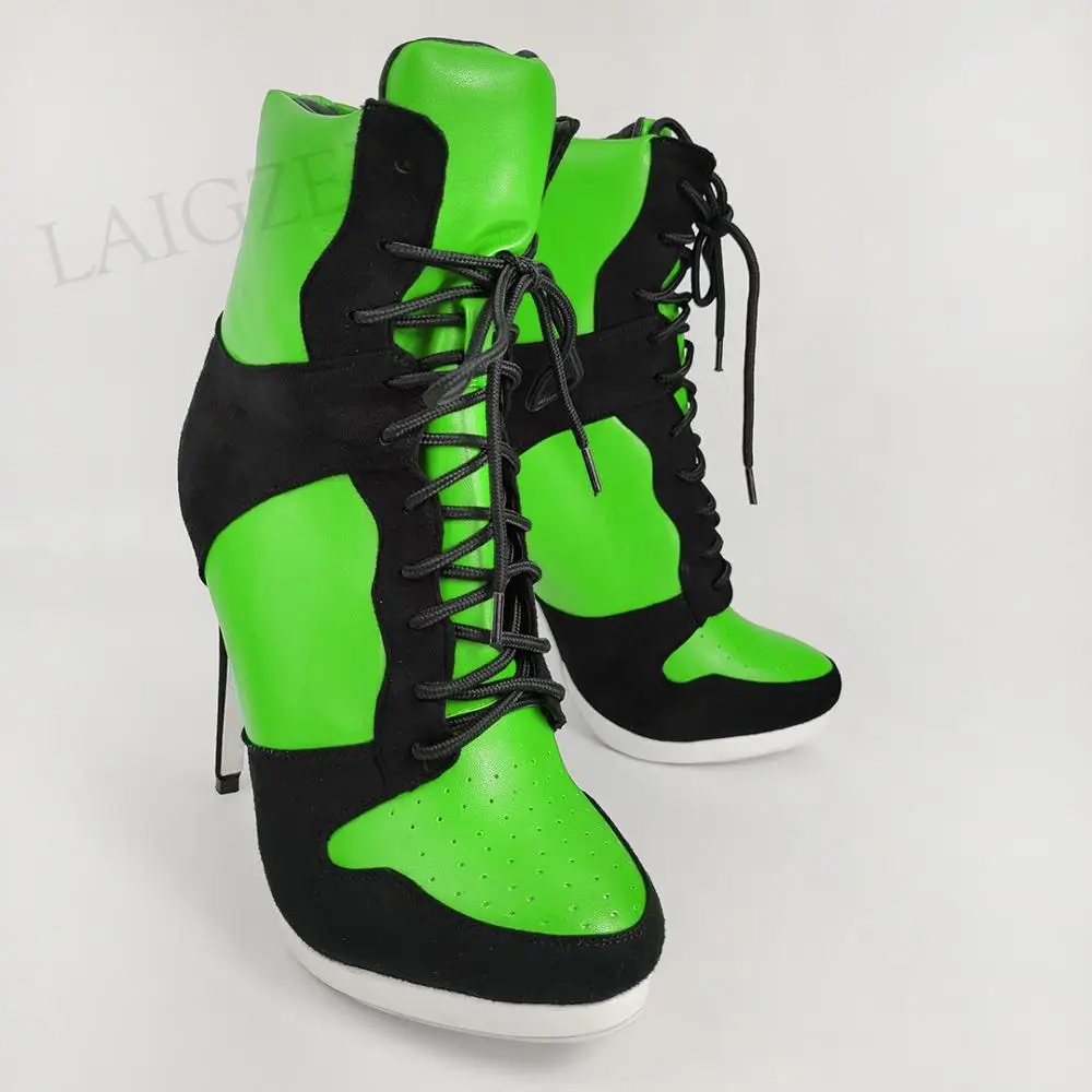 LAIGZEM Quality Women Ankle Boots Colorful Patchwork High Heels Boots Ladies Botines Shoes Woman Botas Mujer Big Size 38 39 47