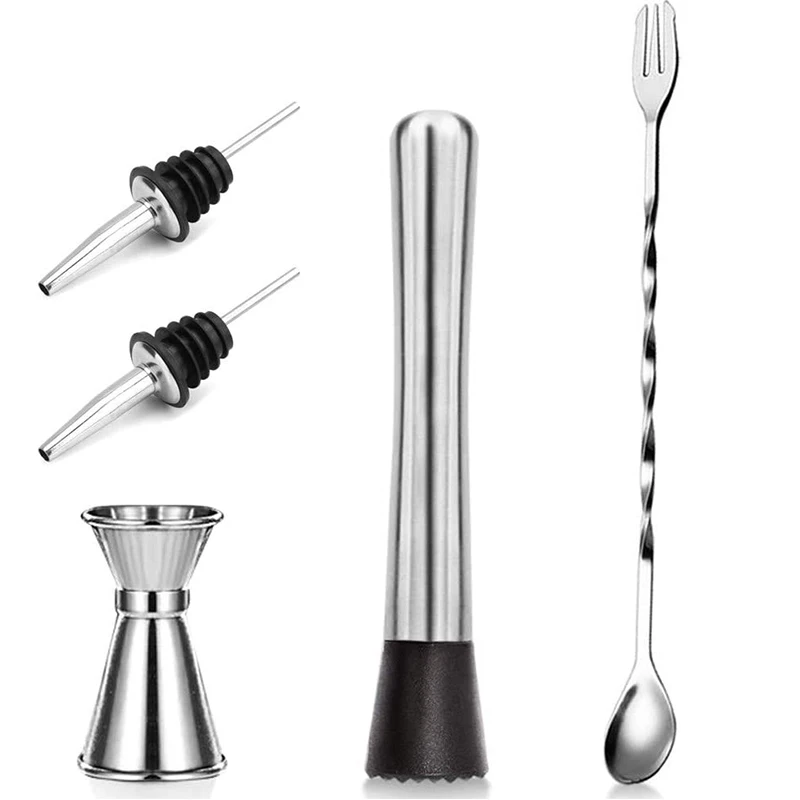 Professional Bar Tools,Stainless Steel Stir Bar Tool, Cocktail Stir Bar Mixing Spoon,  Cocktail Picks, Mojito Stir Bar Tool Kit