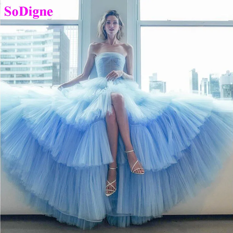 New A Line Prom Dress Blue Elegant Tiered Tulle Women Formal Dress Long Celebrity Dress Prom Party Gowns