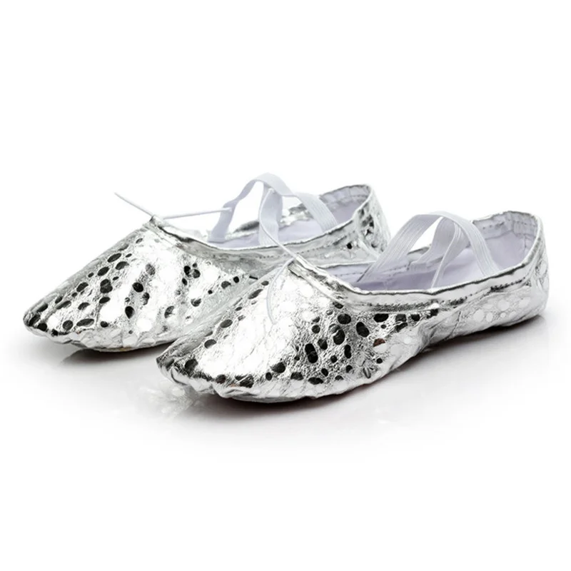 USHINE calidad profesional PU oro plata entrenamiento moldeador de cuerpo zapatillas de Yoga zapatos de ballet del vientre zapatos de baile niños