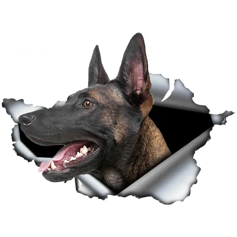 

13*8.8cm 1 Pcs Belgian Malinois Car Sticker Torn Metal Decal Reflective Stickers Waterproof Belgian Shepherd Pet Dog 3D Decals
