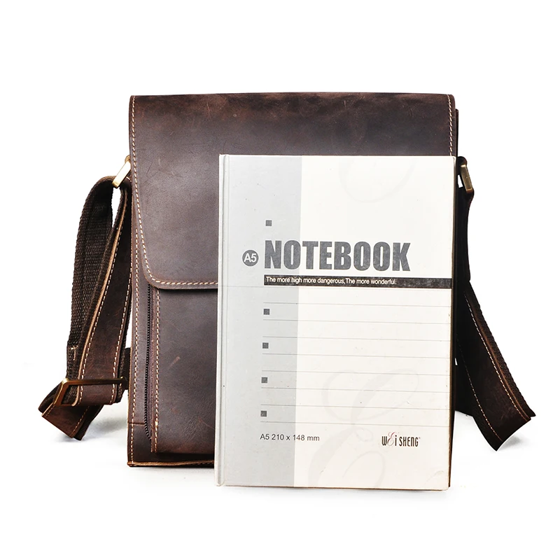 2022 Thick Crazy Horse Leather Design Shoulder Messenger bag Cowhide Cross-body Bag 8\