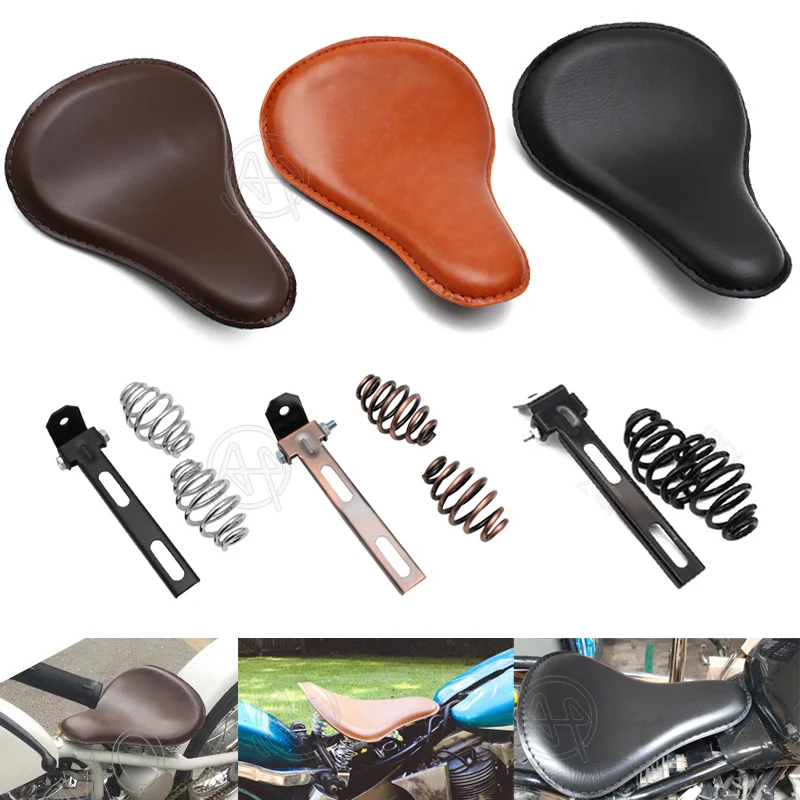 

1set Motorcycle Retro Orange/Black Solo Seat +3" Spring Swivel Bracket For Harley Custom Chopper Bobber Leather Saddle Seat