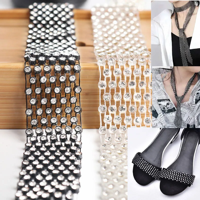 5*6 Stretch Rhinestone Mesh Crystal in Black/White Lace Trim Wedding Dress Belt Decoration DIY Women Necktie Shoes Clothes