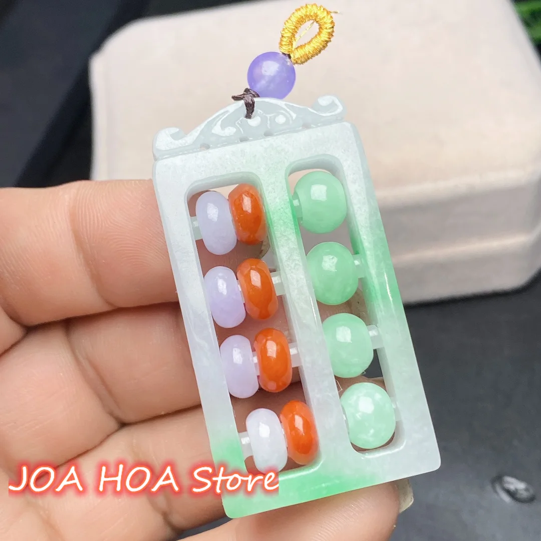 

Hollow Hand Engraving Abacus Natural Jadeite Pendant Exquisite Fashion Chain Ornaments Perfect Emerald Jade Necklace Jewelry