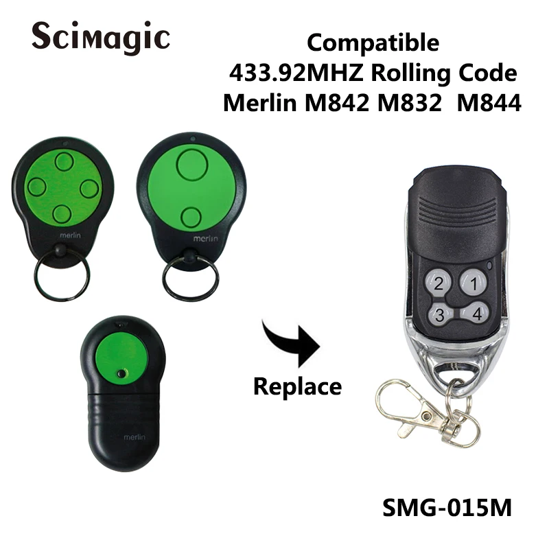 Merlin M832 M842 M844 M430R M230T Garage Door Remote Control 433.92MHz Rolling Code Transmitter 433MHz