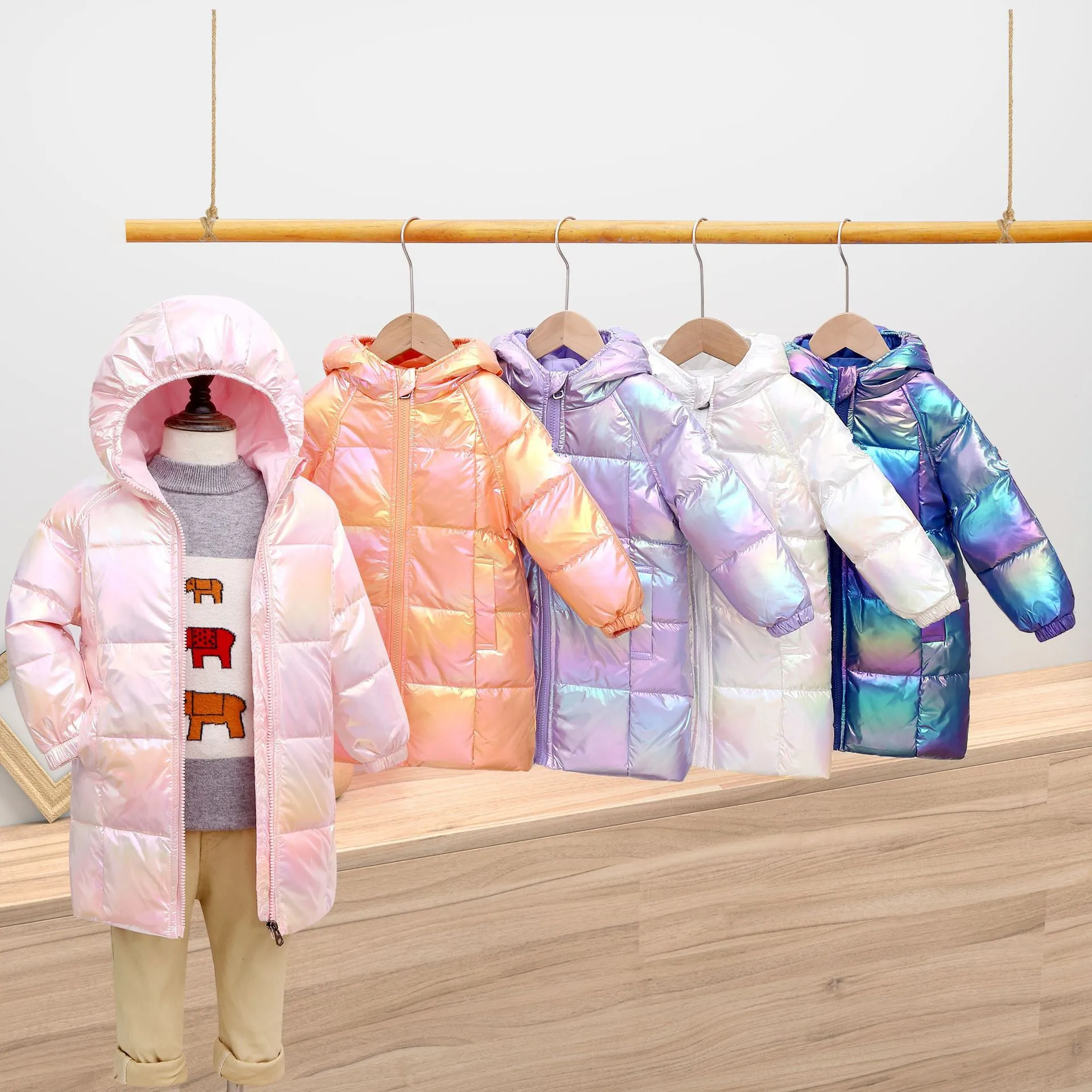 

1-6 Years Girls Boys Long Coat Winter Bright Padded Jacket Kids Down Cotton Thick Warm Outwear Jacket Children Clothing