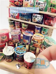 Tambores en miniatura de fideos instantáneos con tenedor de comida, Mini fideos instantáneos chinos para decoración de casa de muñecas, juguetes de cocina, 1,9 cm, 1:12, 1 ud.