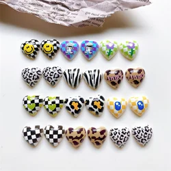 10PCS Korean Retro Leopard Color Peach Heart Love Half Pill Resin Patch Heart-shaped Accessories Diy Earrings Accessories