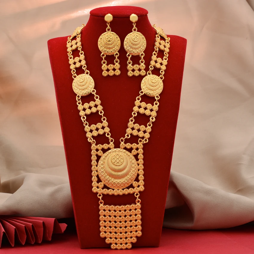 

Gligli Luxury Dubai Gold Color Jewelry Sets African Indian Bridal Wedding Gifts Party For Women Necklace Bracelet Earrings Set