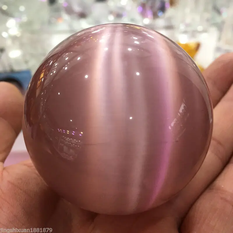 40-100mm Rare natural pink crystal cat eye crystal ball + stand 5AAA