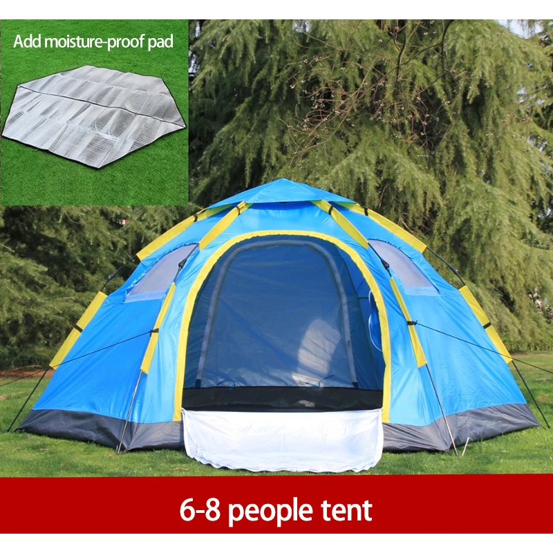 6-8 People Automatic Camping Tent With 1 Door And 5 Windows UV Protection Yurt Tent Large Outdoor Tent Beach Field Camping