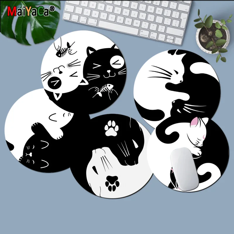 Maiyaca cute Yin Yang cat black and white Customized laptop Gaming round mouse pad gaming Mousepad Rug For PC Laptop Notebook