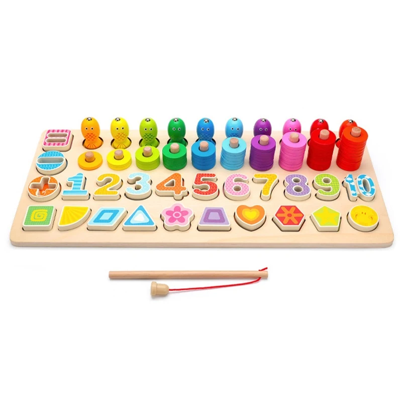 Hot Montessori Educational Wooden Toys For kids Board Math Fishing Count Numbers Matching Digital Cut Fruit Early Education Toy