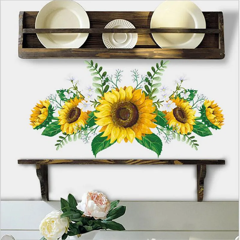 1PCS Removable Sunflower Wall Sticker Kitchen Waterproof Decals Wall Stickers For Kids Room Living Room Bedroom Home Decoration