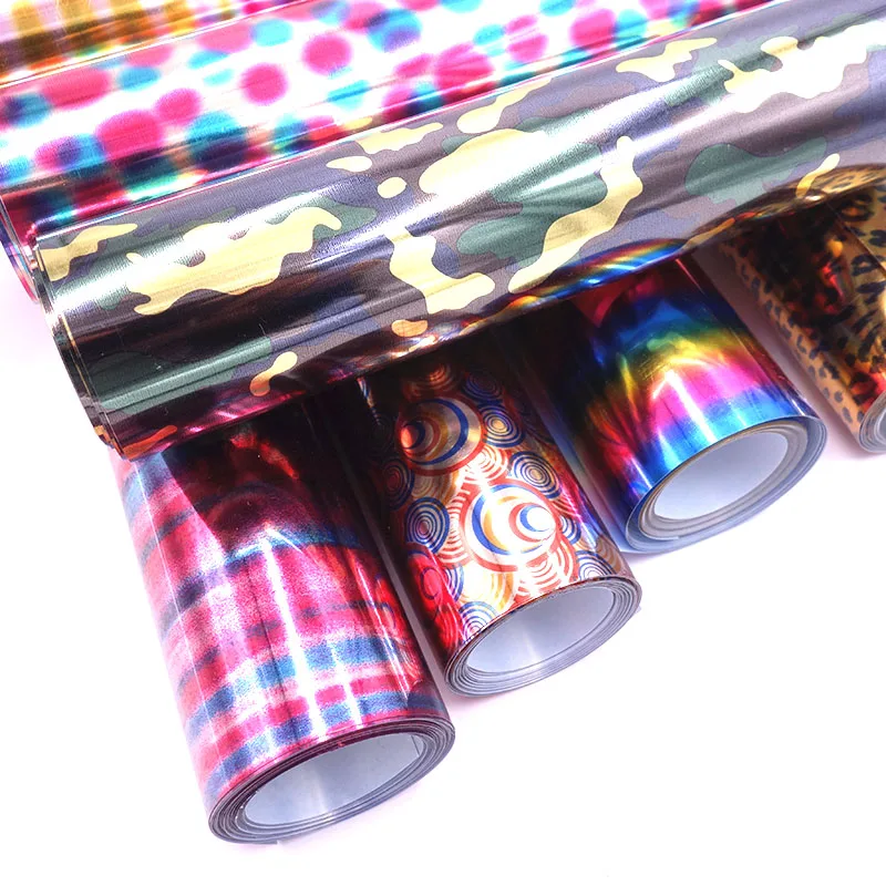 25cmx50cm Heat Transfer Vinyl Laser Camouflage Leopard Glass Hologram Rainbow PET Press Tshirt Iron On HTV Film sold by roll